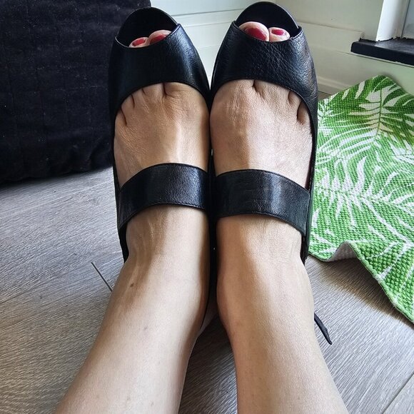 Indigo Leather Strappy Wood 3" Heels - Picture 1 of 8